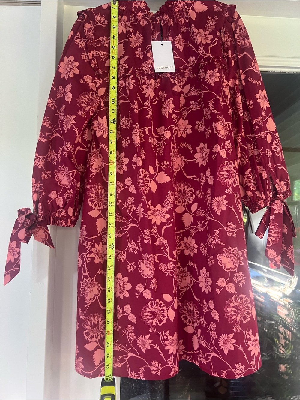 Sugarlips Burgundy Dress with Pink Floral Print - Picture 5 of 9